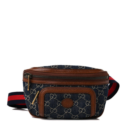 Gucci New Denim GG Monogram Dollar Calfskin Web Retro Interlocking G Belt Bag Blue Tea Cuir Epilog 1 of 10