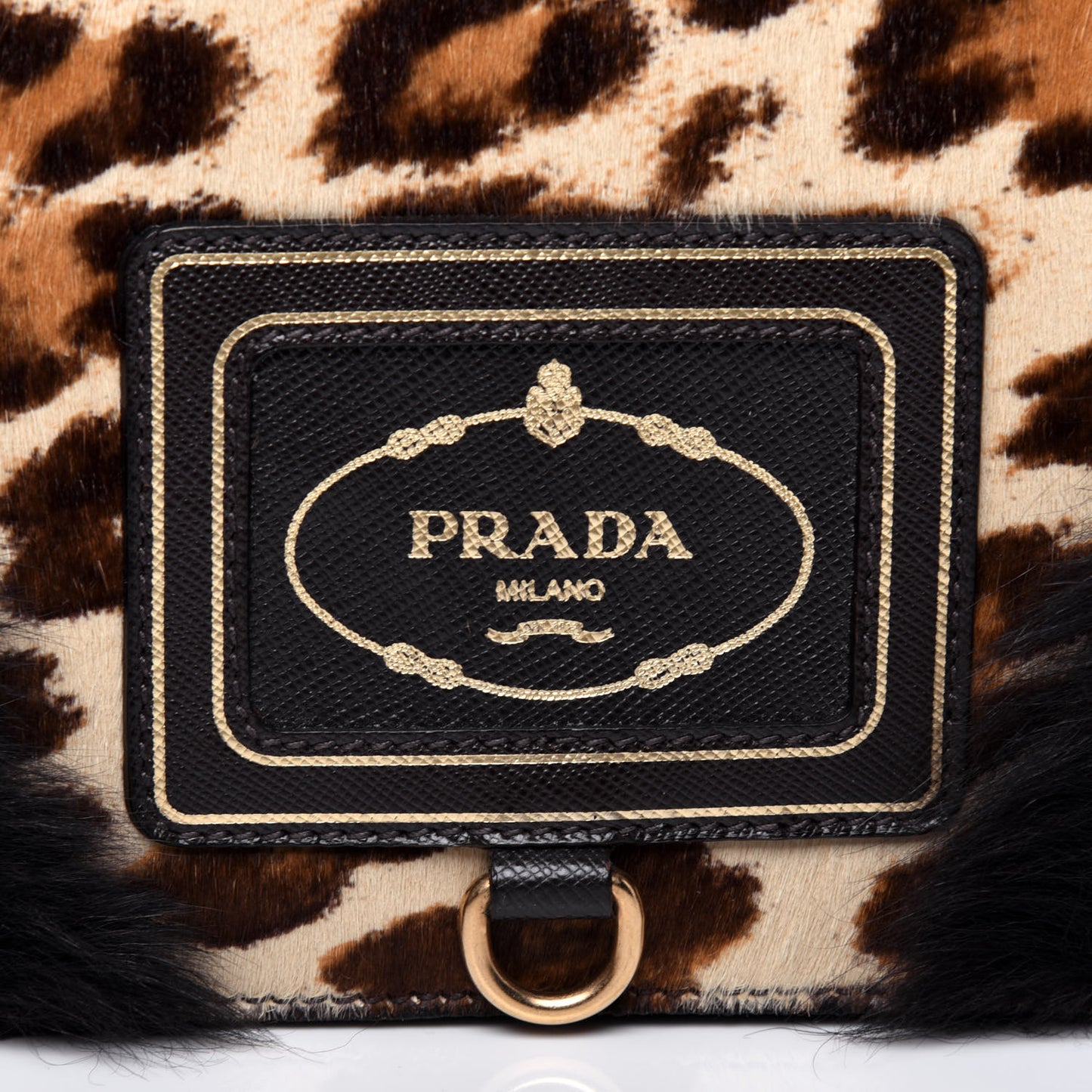 Calf Hair Leopard Print Shoulder Bag Avorio
