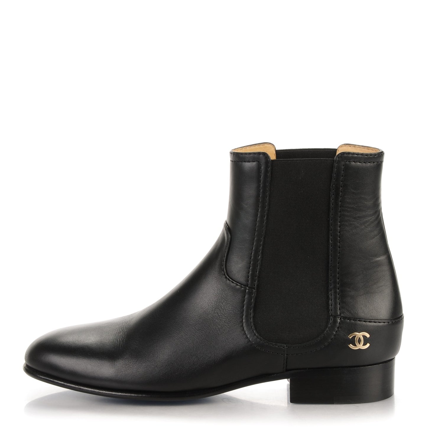 Calfskin Elastic Short Boots 38 Black