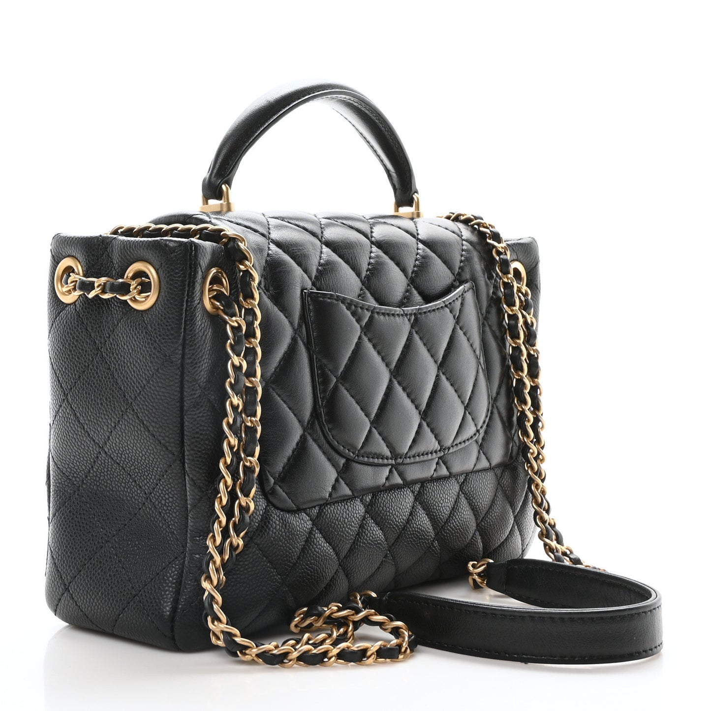 Caviar Calfskin Quilted Small Top Handle Flap Black