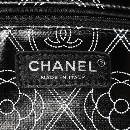 Chanel Coated Canvas Camellia Large Shopping Tote Black Beige 6 of 10