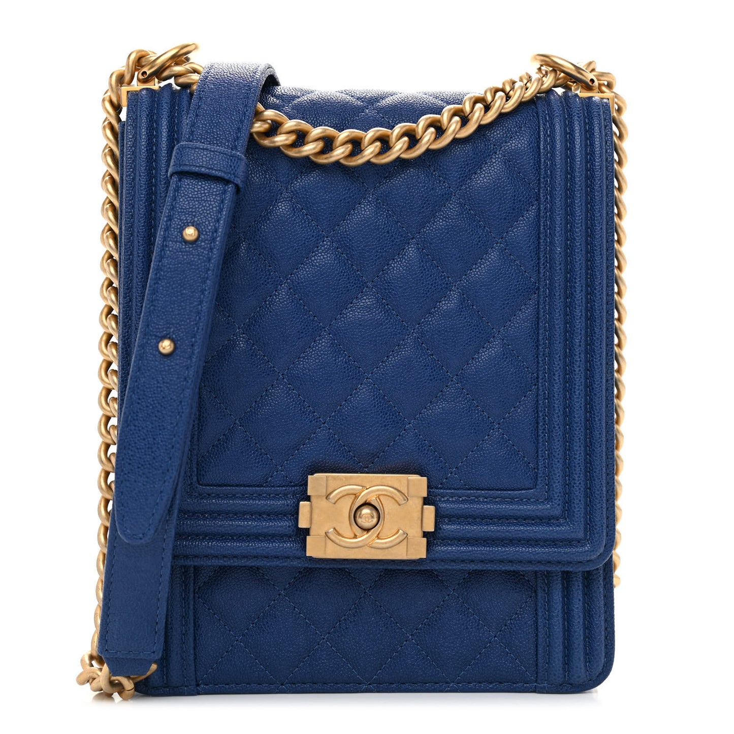 Caviar Quilted North South Boy Flap Blue