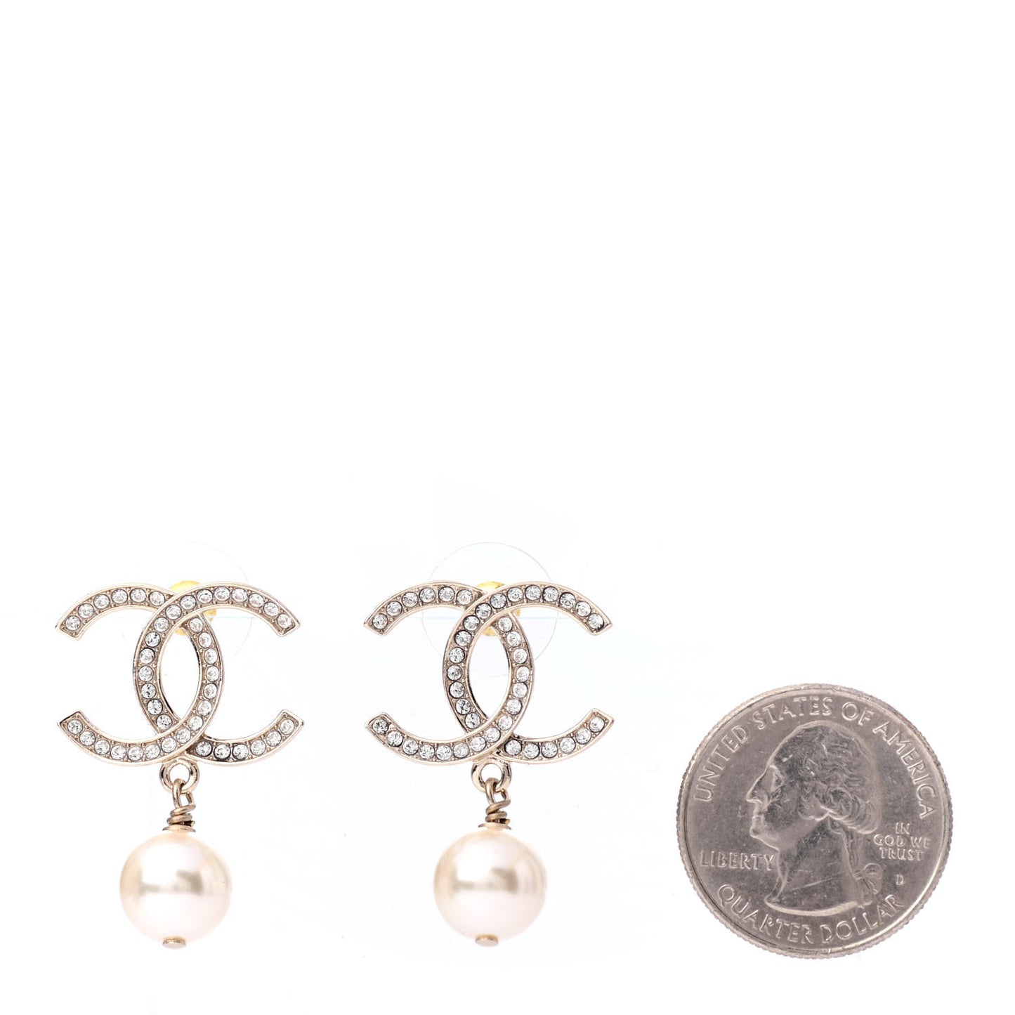 Crystal Pearl CC Drop Earrings Gold