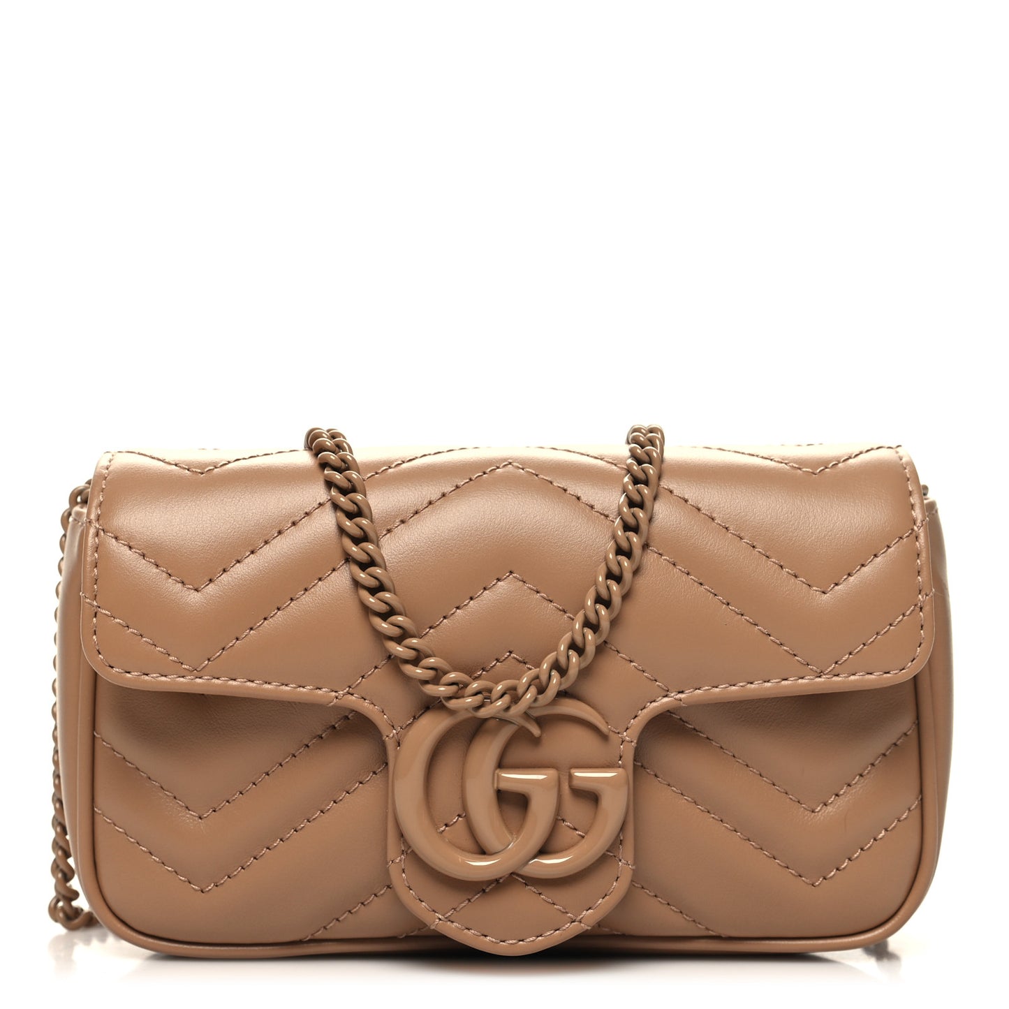 Calfskin Matelasse Monochrome Super Mini GG Marmont Shoulder Bag Camelia