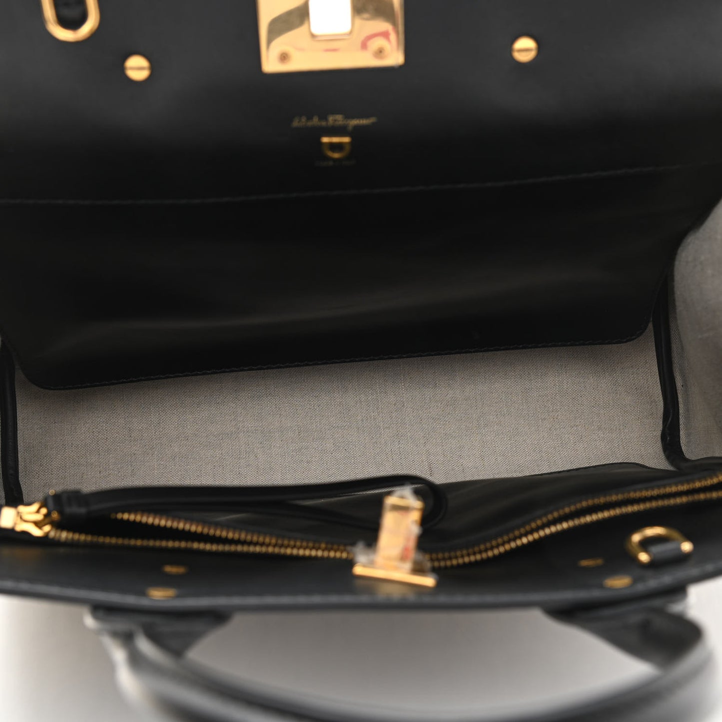 Canvas Calfskin Gancini The Studio Bag Black Beige