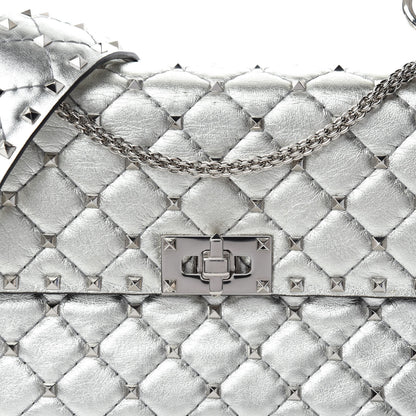 Valentino Garavani Metallic Nappa Medium Rockstud Spike Shoulder Bag Silver 9 of 9