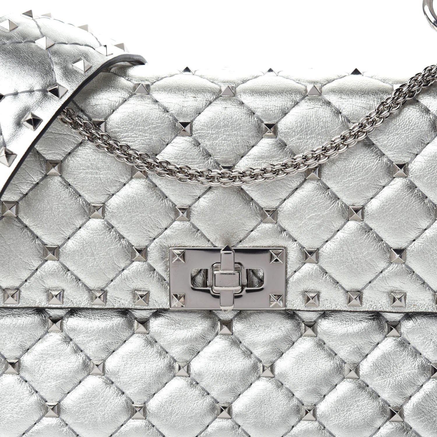 Valentino Garavani Metallic Nappa Medium Rockstud Spike Shoulder Bag Silver 9 of 9