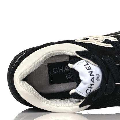 Chanel Mesh Suede Grained Calfskin Womens CC Sneakers 35 Black White 7 of 7