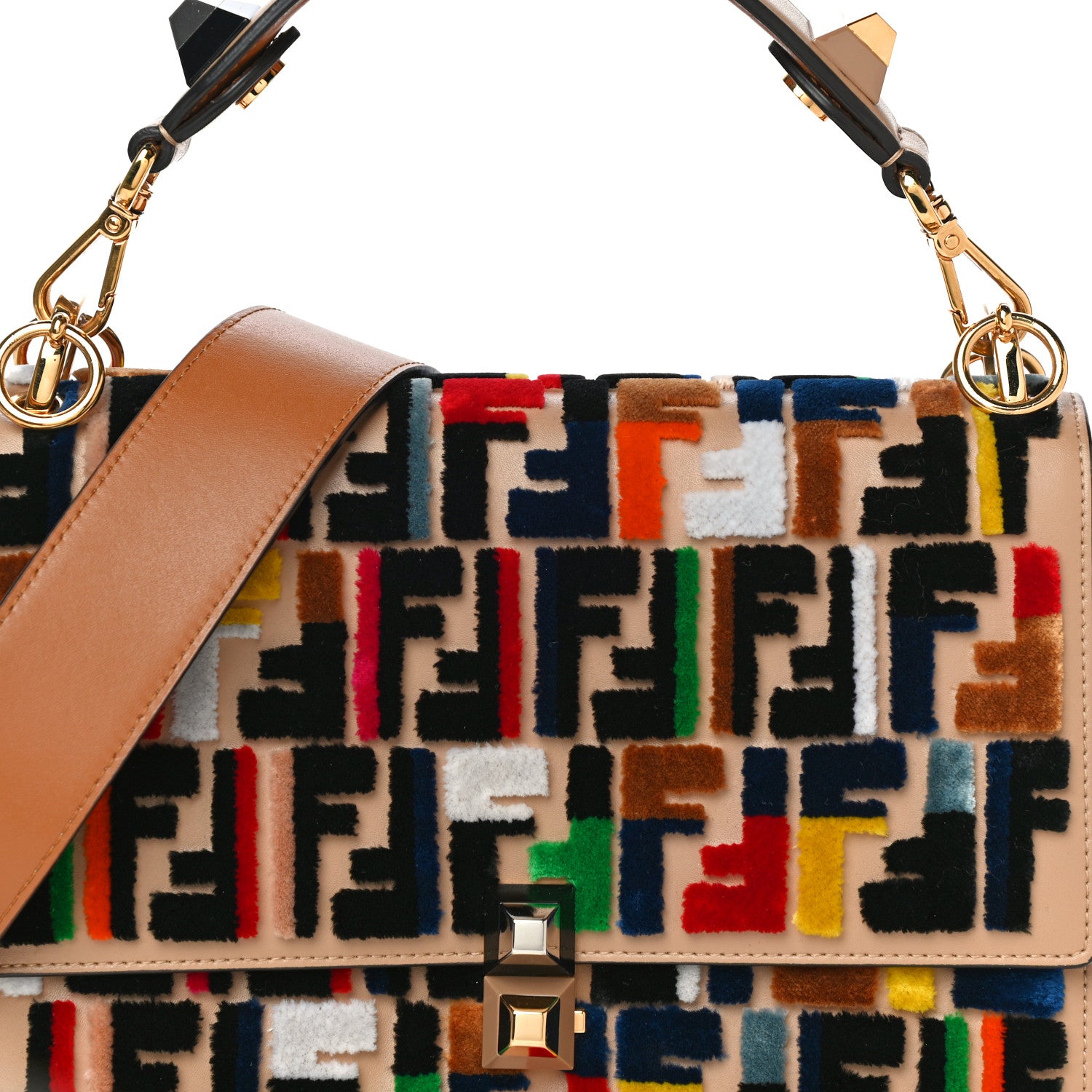 Fendi Vitello Liberty Velvet FF Multicolor Kan I Shoulder Bag Multicolor Cuoio 8 of 11