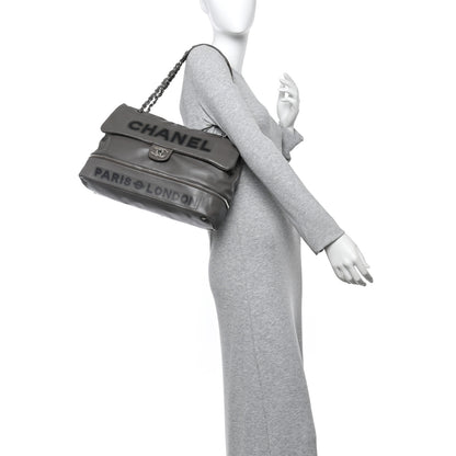 Chanel Calfskin Large Expandable Paris London Flap Bag Grey 2 of 10