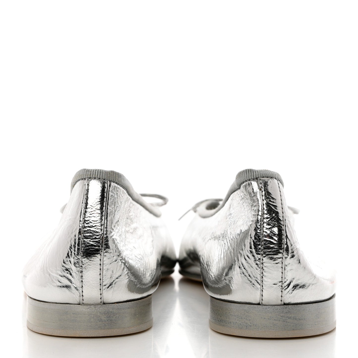 Metallic Aged Calfskin Cap Toe CC Ballerina Flats 40.5 Silver