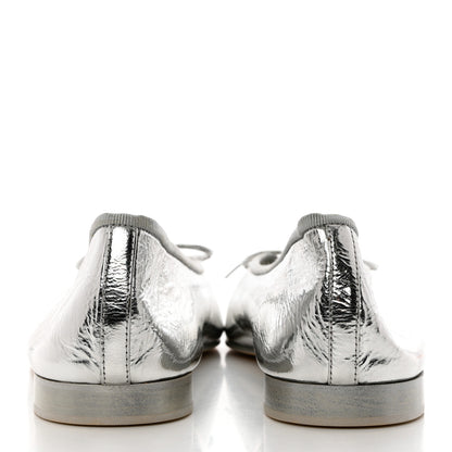 Chanel Metallic Aged Calfskin Cap Toe CC Ballerina Flats 40.5 Silver 10 of 15
