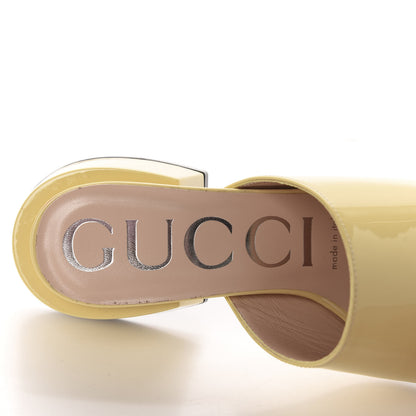 Gucci Patent Lexi Horsebit Mid-Heel Slide Sandals 35 Burro 7 of 11