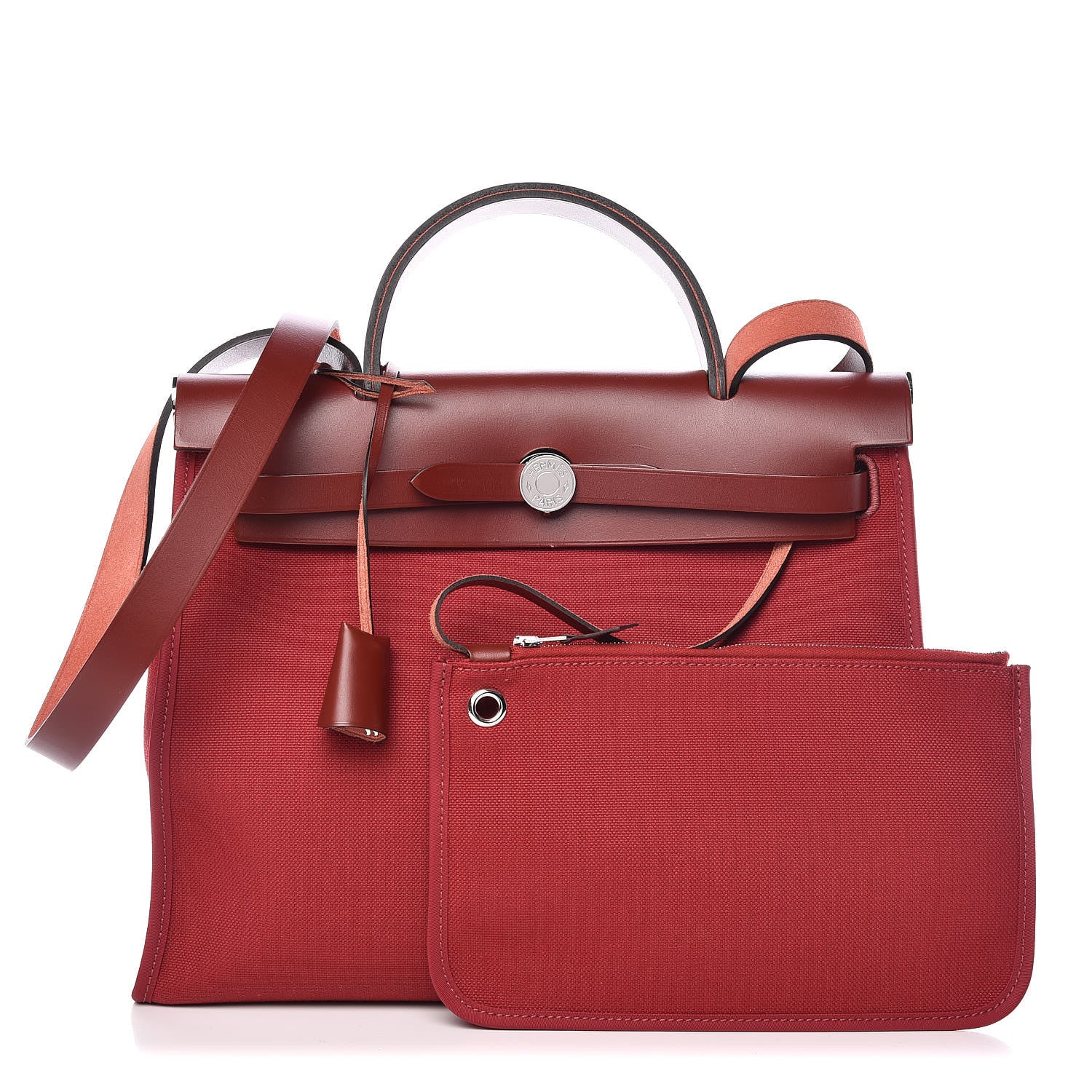 Hermes Vache Hunter Toile Herbag Zip 31 PM Rouge Grenat Rouge H 1 of 12