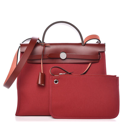 Hermes Vache Hunter Toile Herbag Zip 31 PM Rouge Grenat Rouge H 1 of 12