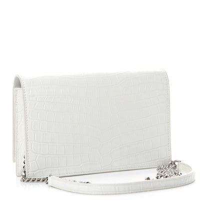 Saint Laurent Calfskin Crocodile Embossed Kate Monogram Tassel Chain Wallet Cremasoft 3 of 9