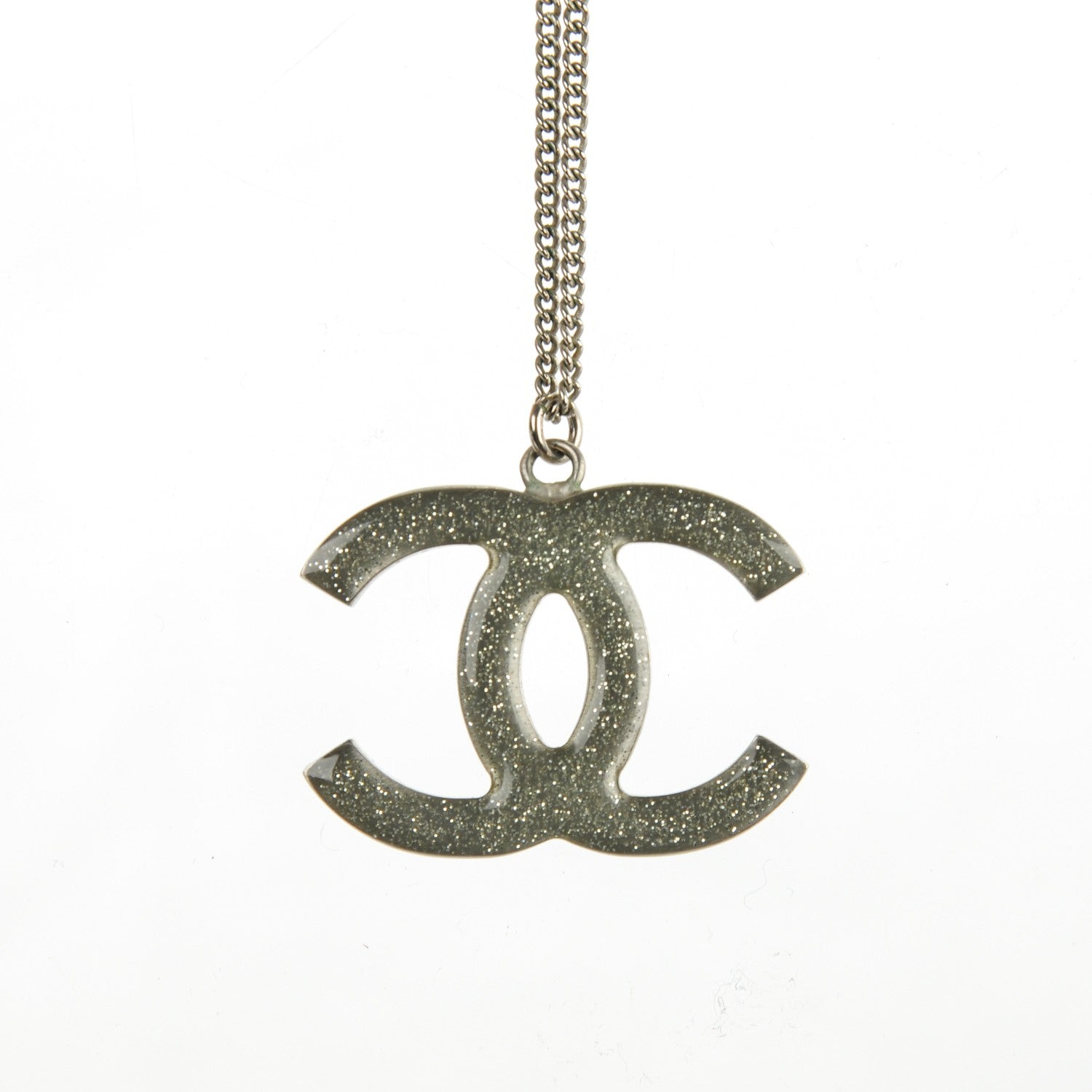 Chanel Baguette Crystal Glitter Large CC Necklace Silver 2 of 5