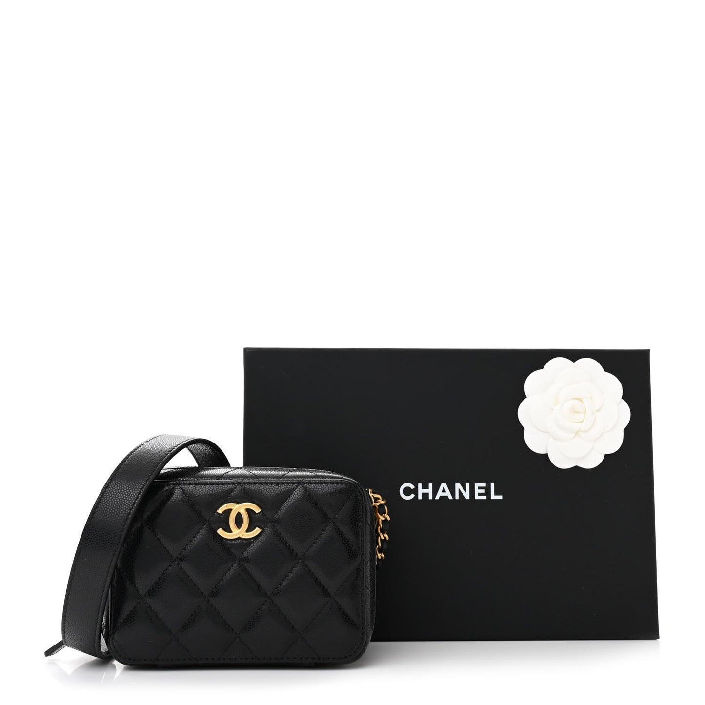 Caviar Quilted Twist Your Buttons Clutch With Chain Black