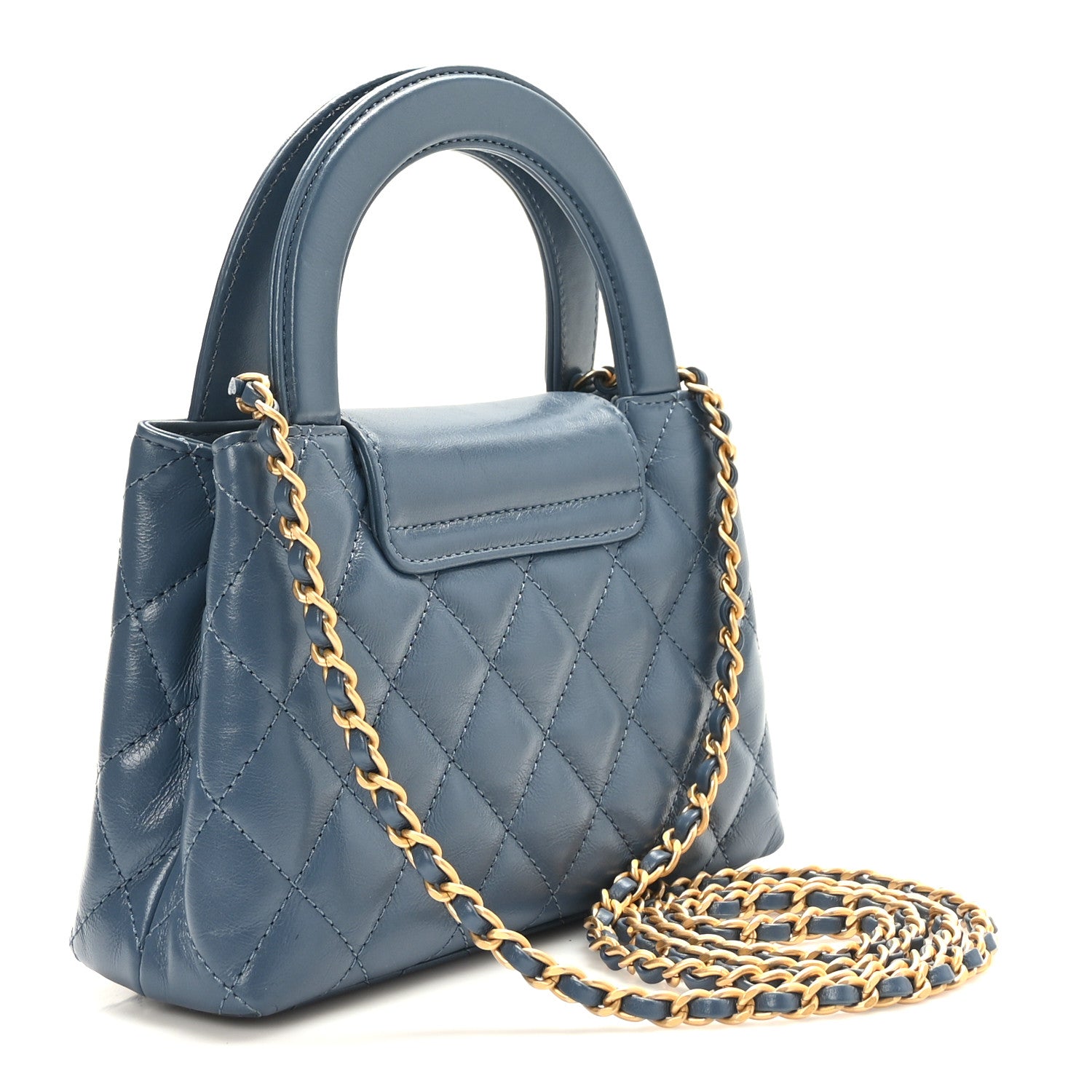 Chanel Shiny Aged Calfskin Quilted Nano Kelly Shopper Dark Blue 2 of 8