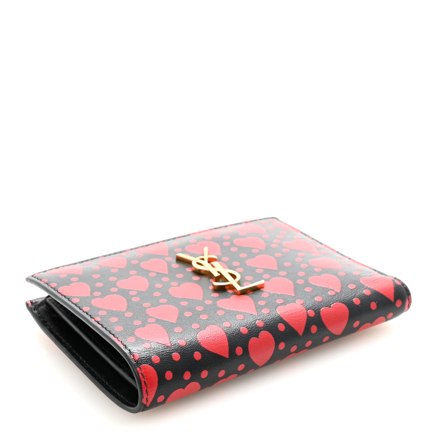 Saint Laurent Calfskin Heart Print Monogram Fragments Wallet Black Red 4 of 7