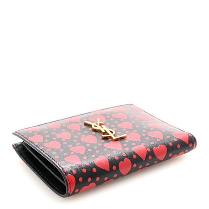 Saint Laurent Calfskin Heart Print Monogram Fragments Wallet Black Red 4 of 7
