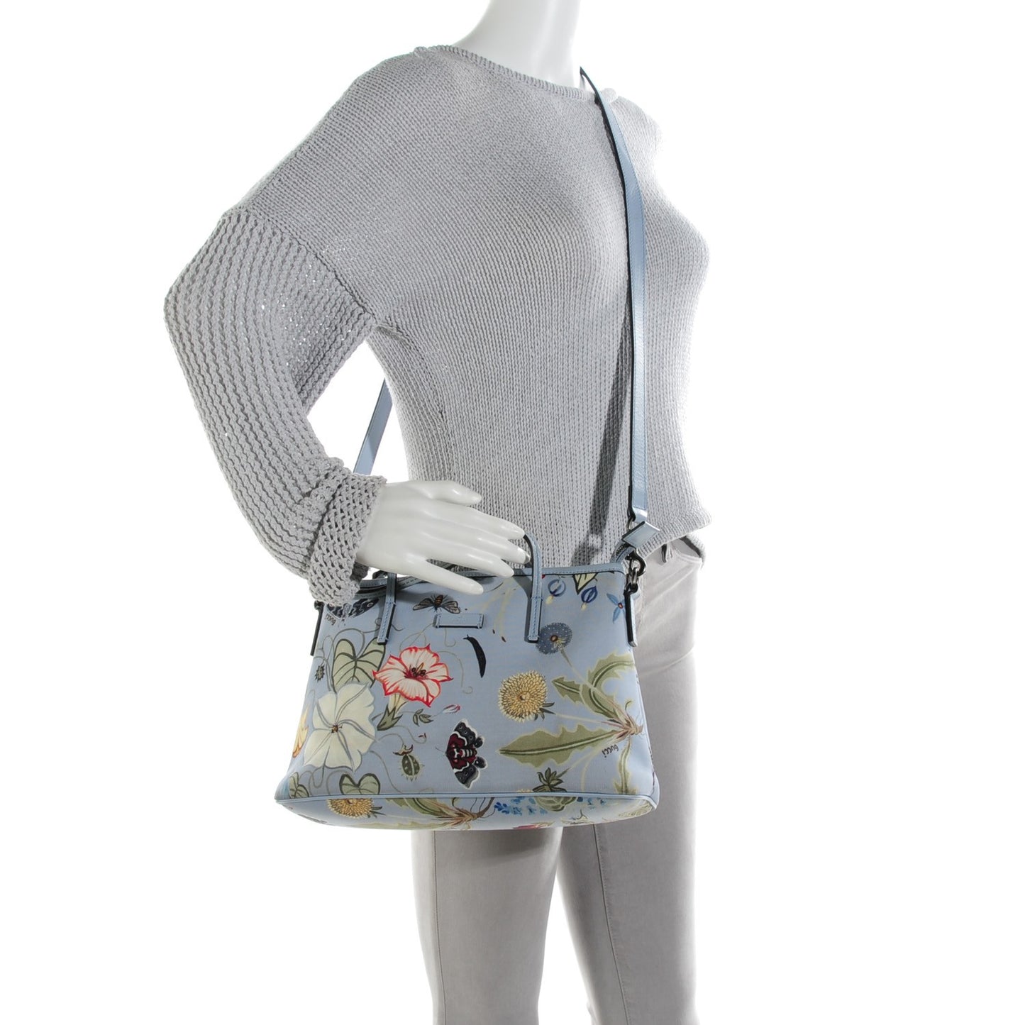 Canvas Flora Knight Small Zippered Tote Dusty Blue