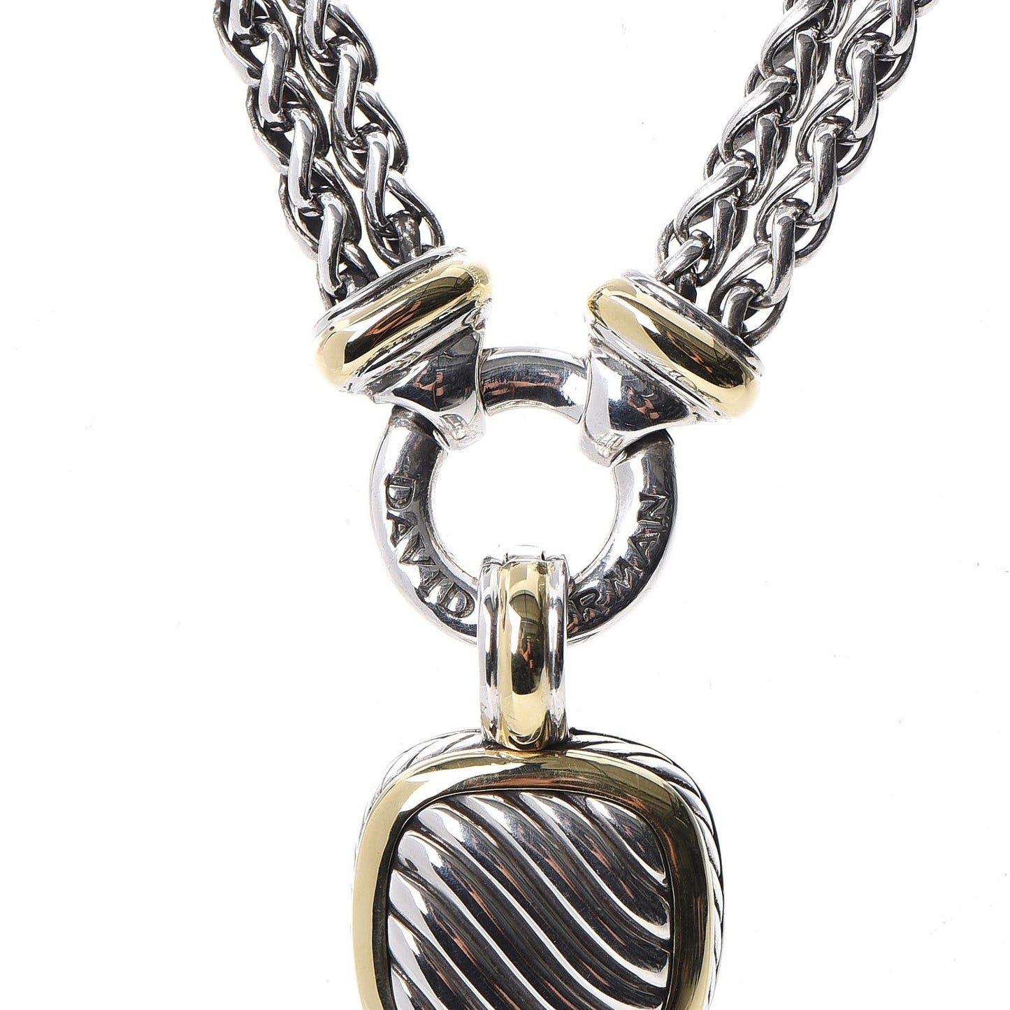 Sterling Silver 18K Yellow Gold Double Wheat Chain Carved Cable Pendant Necklace
