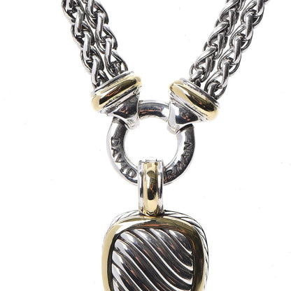 David Yurman Sterling Silver 18K Yellow Gold Double Wheat Chain Carved Cable Pendant Necklace 4 of 8