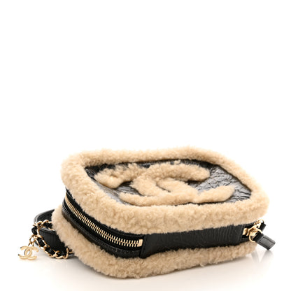 Chanel Shiny Crumpled Sheepskin Shearling Waist Bag Black Beige 4 of 10