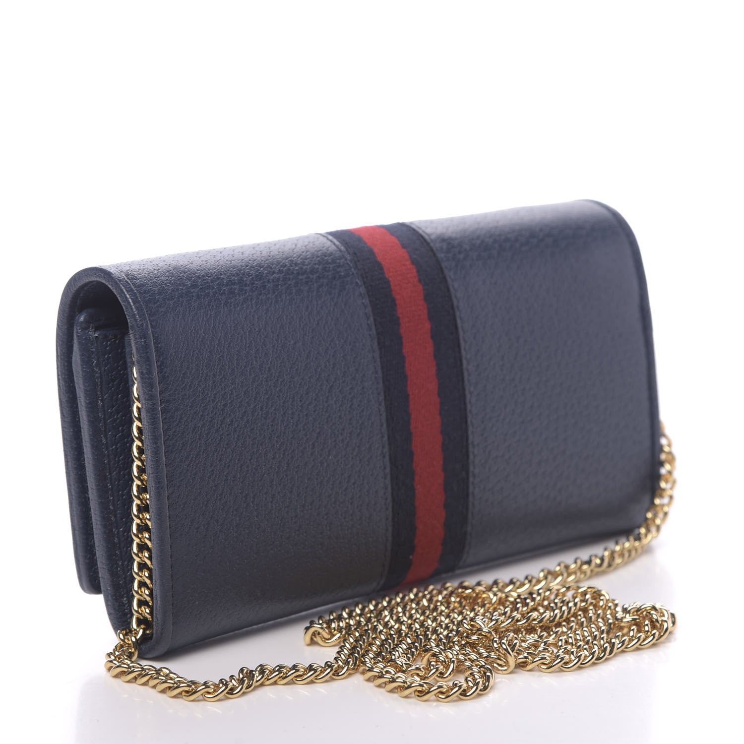 Gucci Textured Calfskin Web Ophidia Wallet On Chain Blue Agata 2 of 10