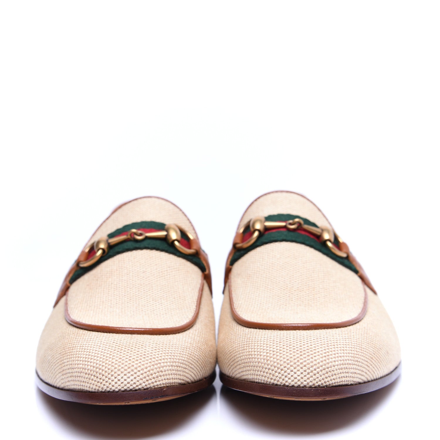 Gucci Canvas Web Mens Brixton Horsebit Loafers 9.5 Sand Light Cuir 2 of 12