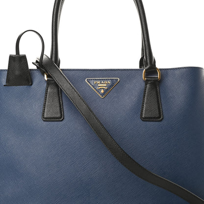 Prada Saffiano Lux Bi-Color Medium Tote Bluette Black 9 of 13