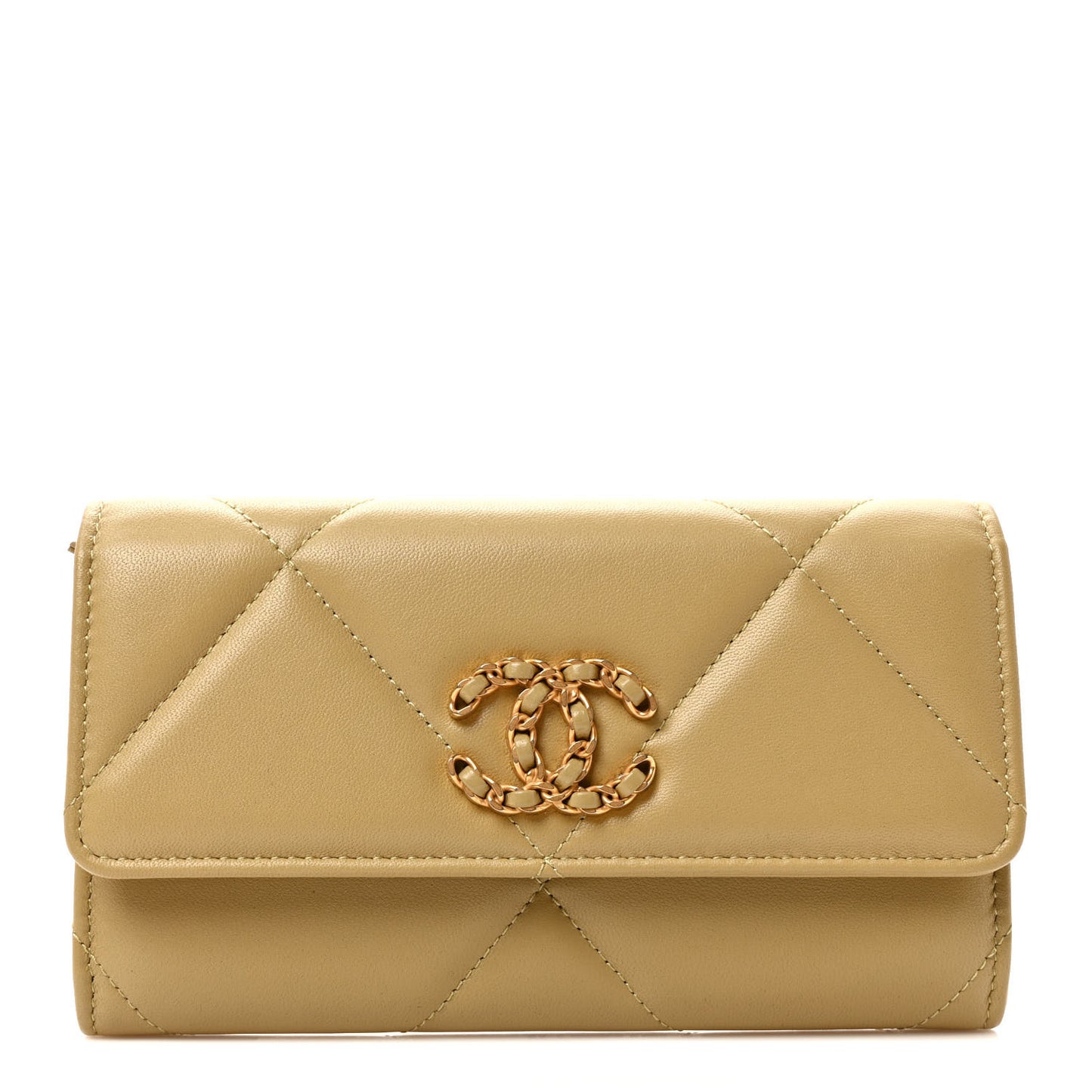 Lambskin Quilted Chanel 19 Flap Wallet Light Green