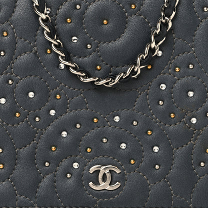 Chanel Lambskin Camellia Studded Wallet on Chain WOC Grey 9 of 16