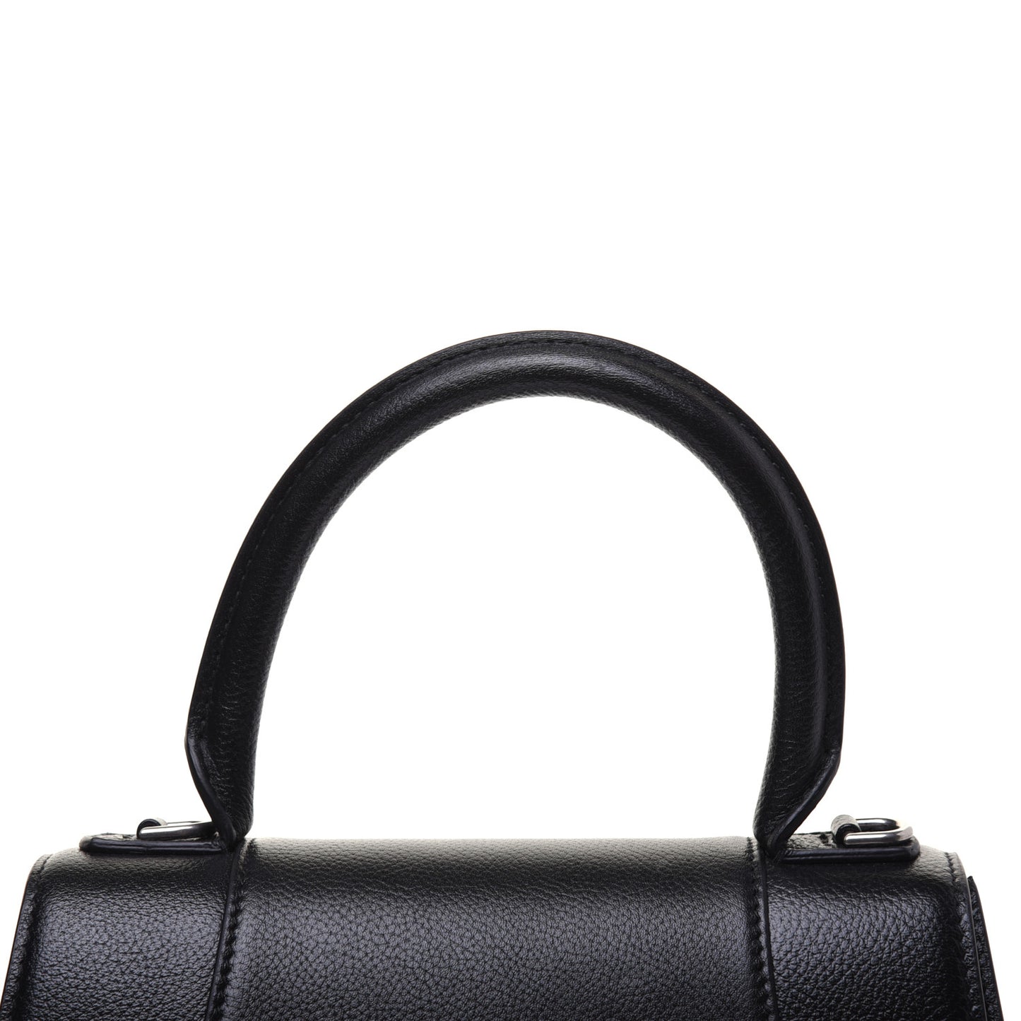 Grained Calfskin Small Hourglass Top Handle Bag Black