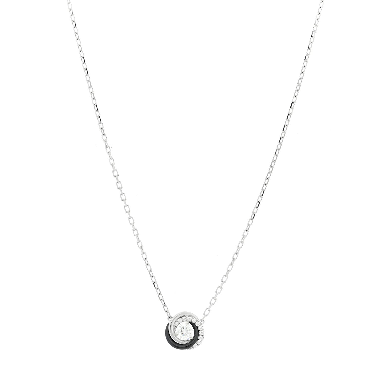 Cartier 18K White Gold Black Ceramic Diamond Small Trinity Pendant Necklace 1 of 5