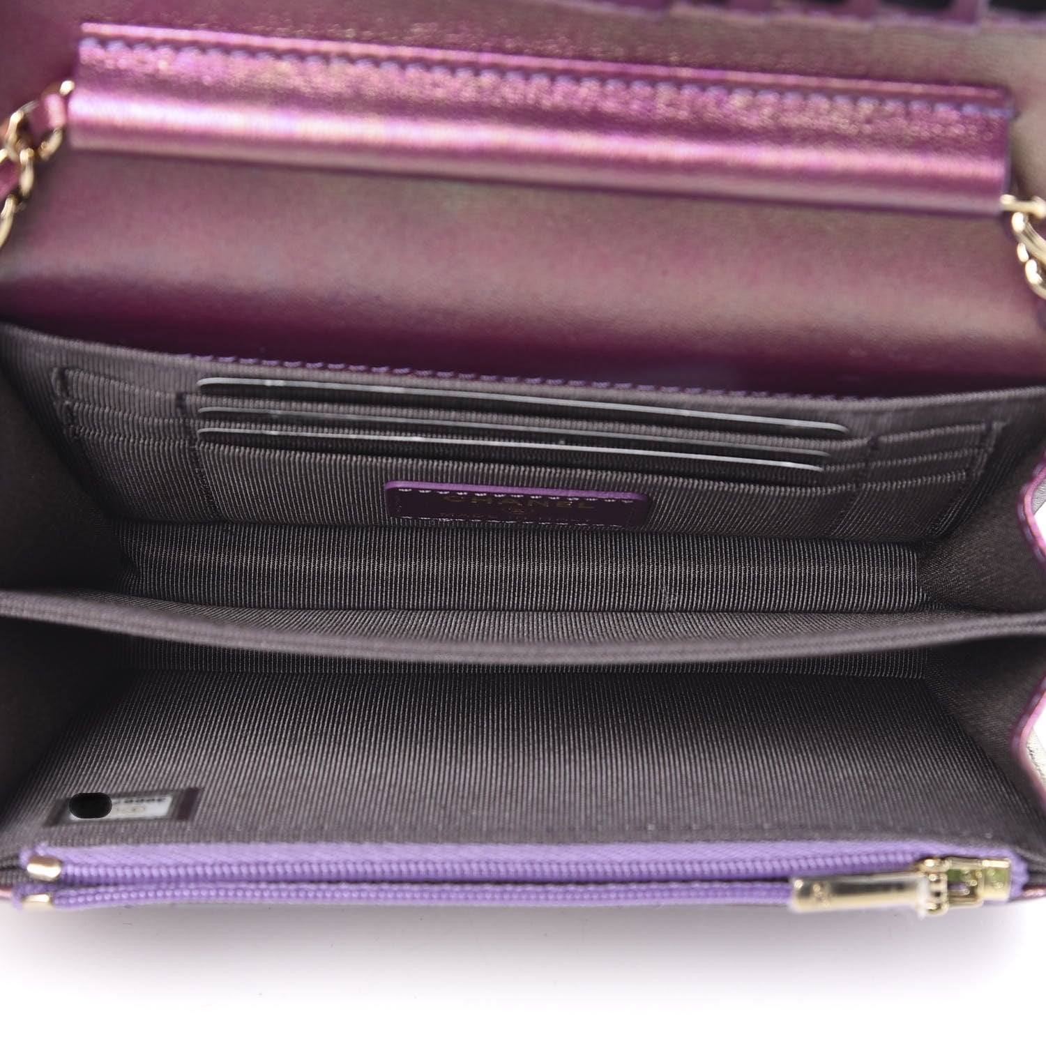 Chanel Iridescent Lambskin Quilted Mini Wallet On Chain WOC Purple 5 of 11