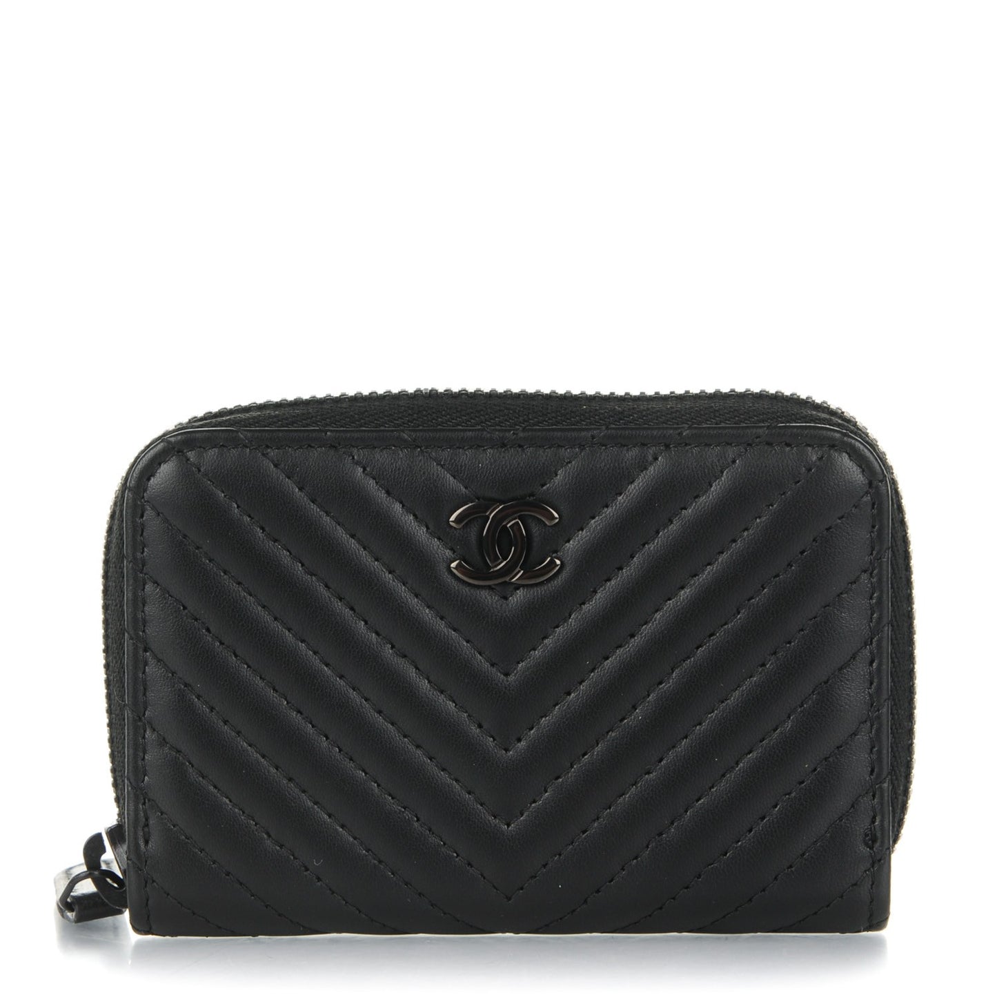 Lambskin Chevron Quilted Zip Around Coin Purse So Black