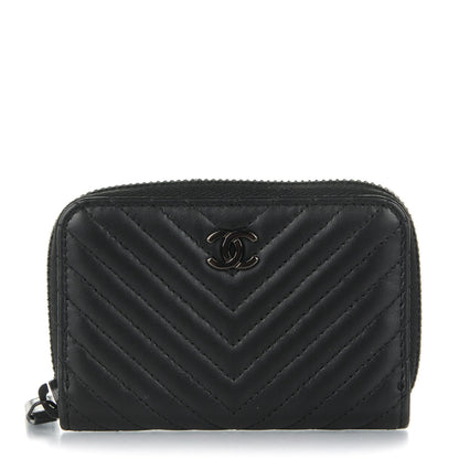 Chanel Lambskin Chevron Quilted Zip Around Coin Purse So Black 1 of 7