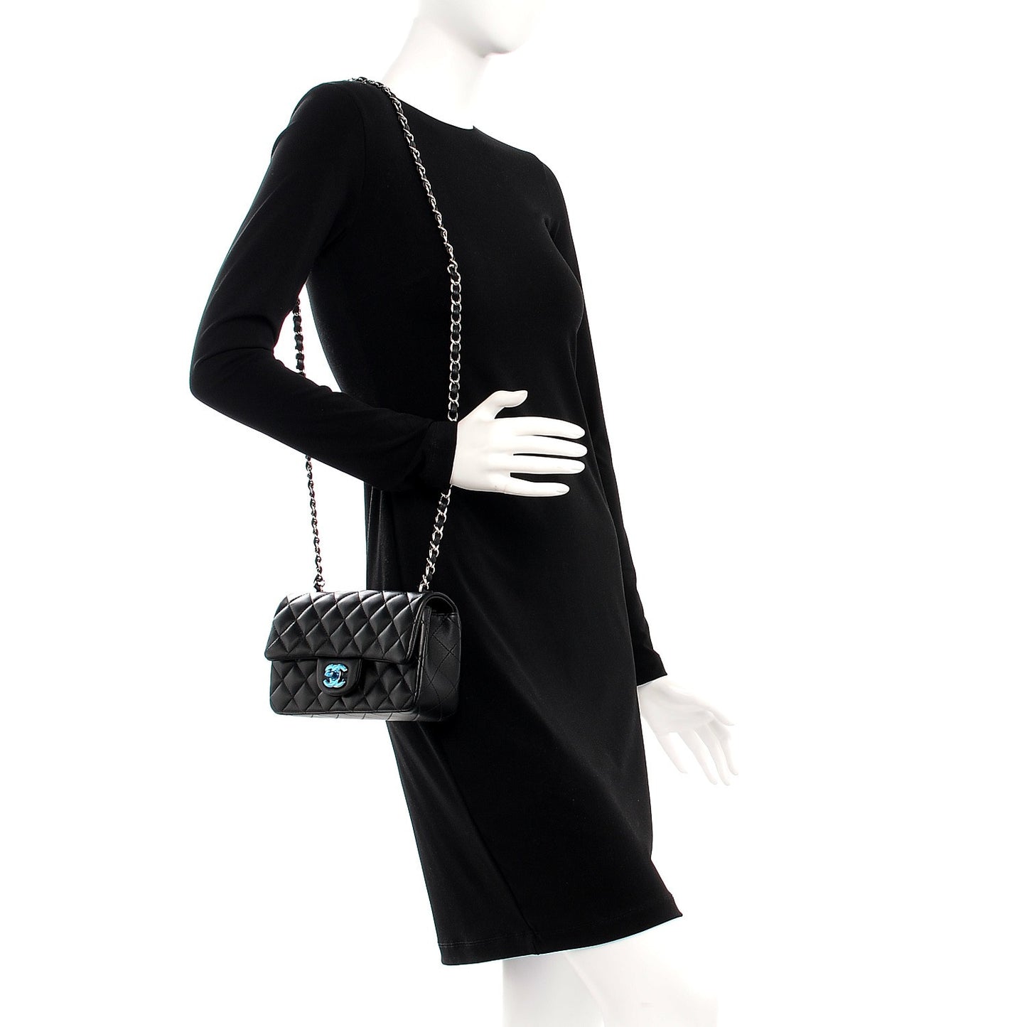 Lambskin Quilted Mini Rectangular Flap Black