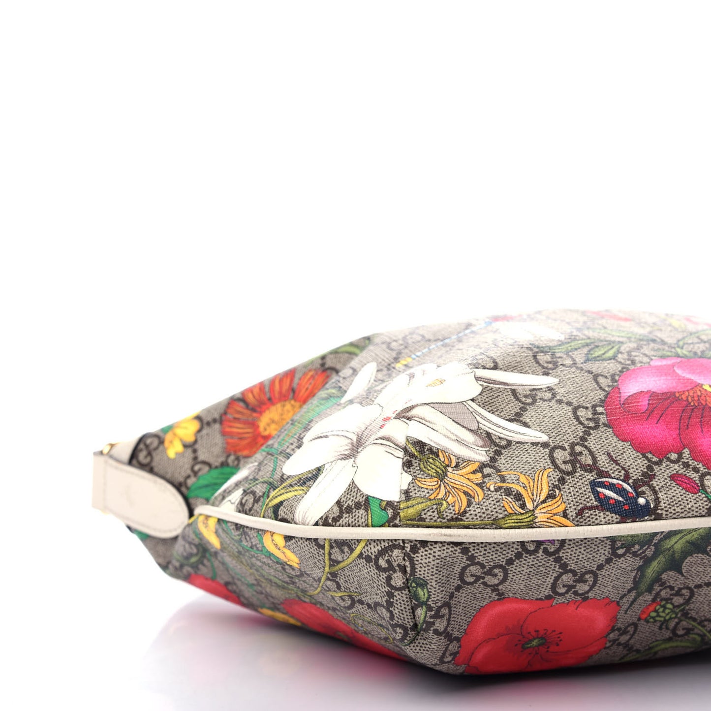 GG Supreme Monogram Flora Web Small Ophidia Half Moon Hobo White