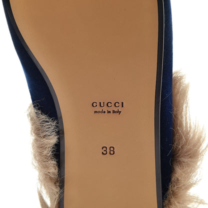Gucci Velvet Fur Womens Princetown Slippers 38 Cobalt Blue 6 of 7