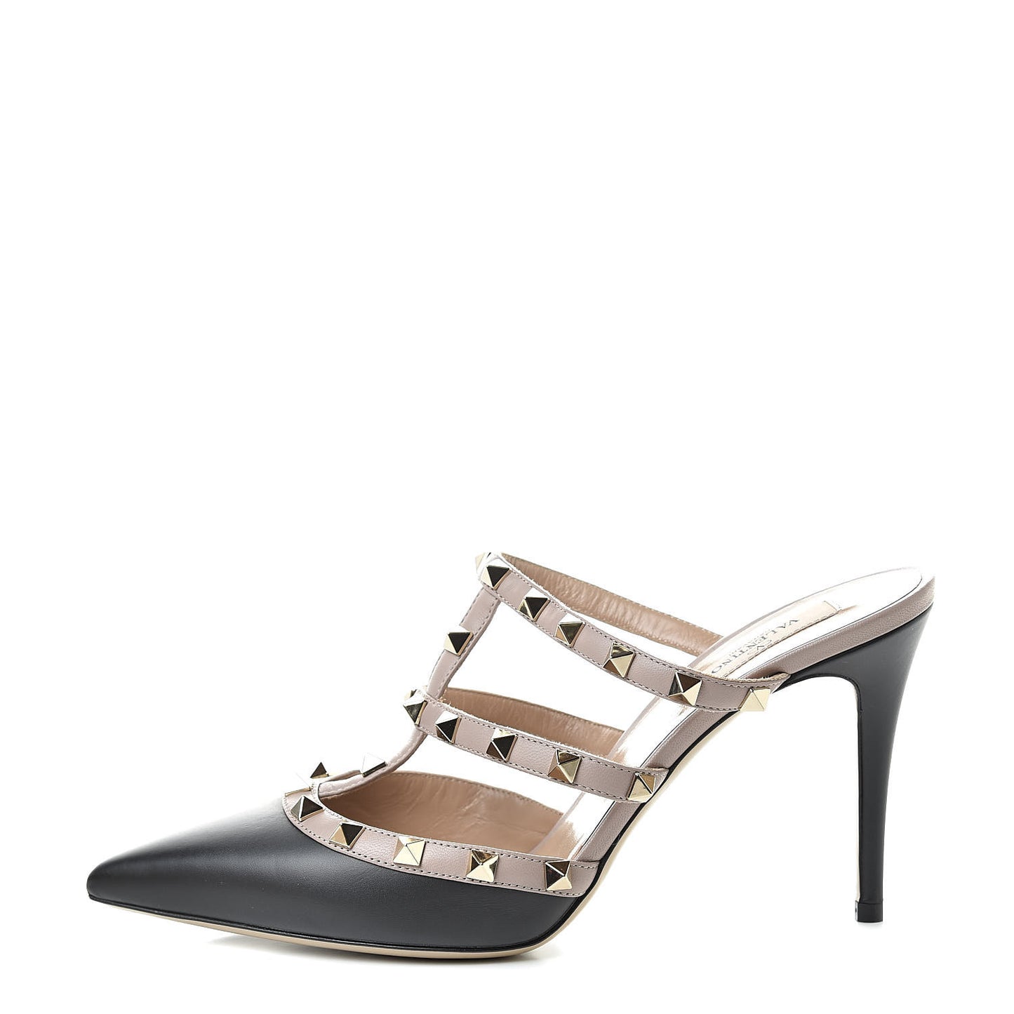 Nappa Rockstud 90mm Cage Mules 39 Black Poudre