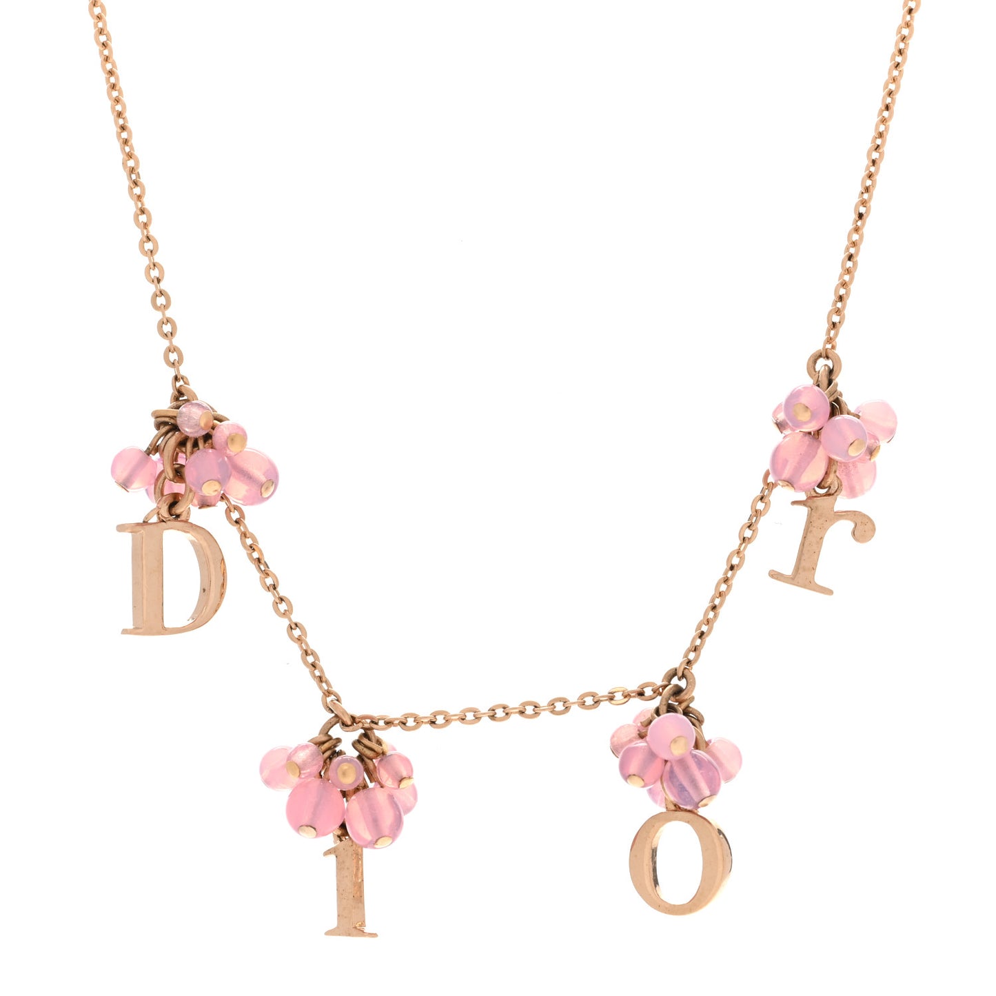 Beaded Logo Charm Necklace Gold Pink