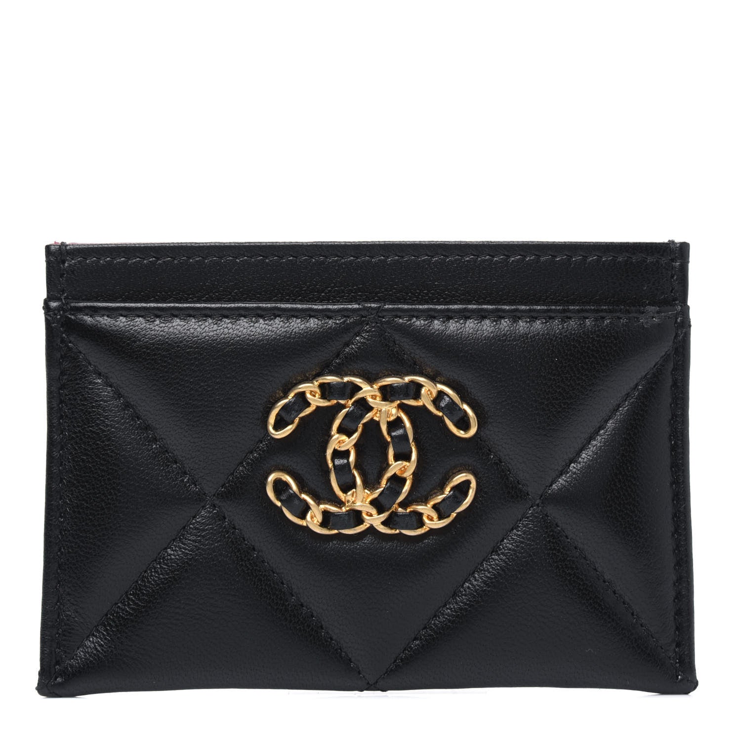 Chanel Shiny Goatskin Quilted Chanel 19 Card Holder Black 1 of 5
