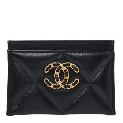 Chanel Shiny Goatskin Quilted Chanel 19 Card Holder Black 1 of 5