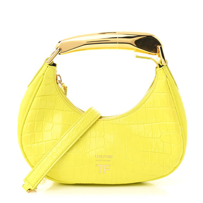 Tom Ford Calfskin Crocodile Embossed Mini Bianca Hobo Acid Yellow 1 of 12
