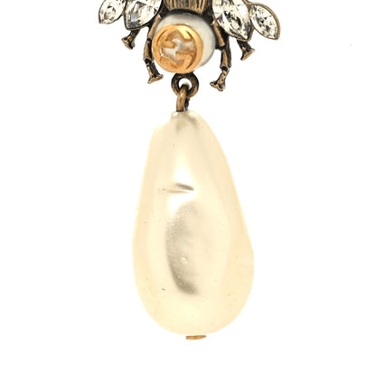 Gucci Metal Crystal Pearl Bee Necklace Aged Gold 6 of 7