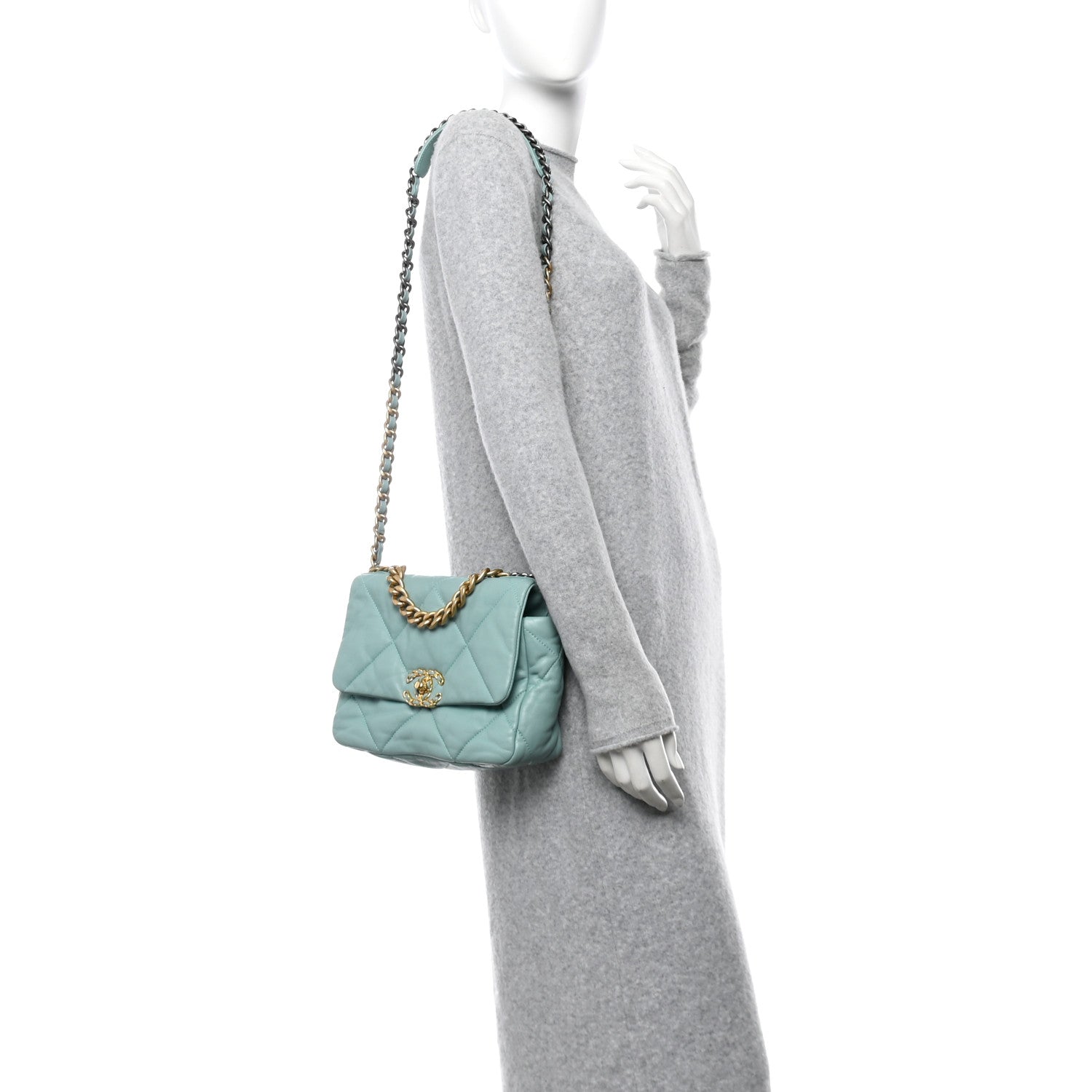 Chanel Goatskin Quilted Medium Chanel 19 Flap Light Blue 2 of 11