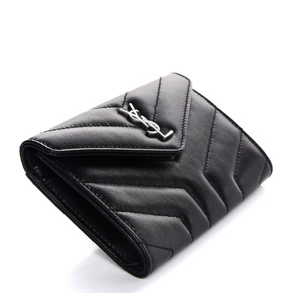 Saint Laurent Lambskin Y Quilted Monogram Small Loulou Envelope Wallet Black 4 of 8